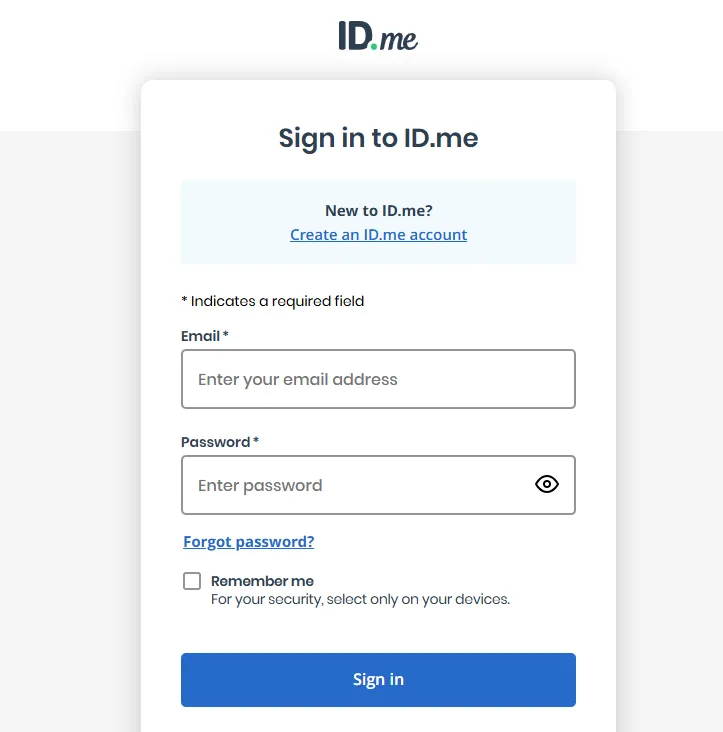 ID.me login form